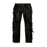Mens New Black Buckskin Suede leather Western Hippy Fringes Pants WP-102